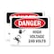 Signmission High Voltage 240 Volts Danger Sign, Plastic, 10in W x 7in L, 2PK OS-2PACK-DS-P-710-L-2198 - alternate 1